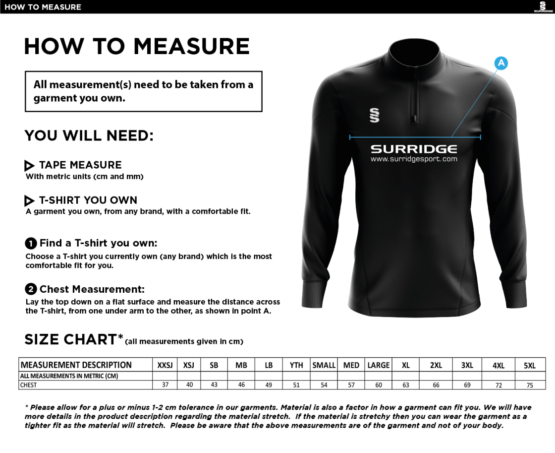 Globe Bullough Park FC - Seniors 1st Team Sunday - Active Performance Top - Size Guide