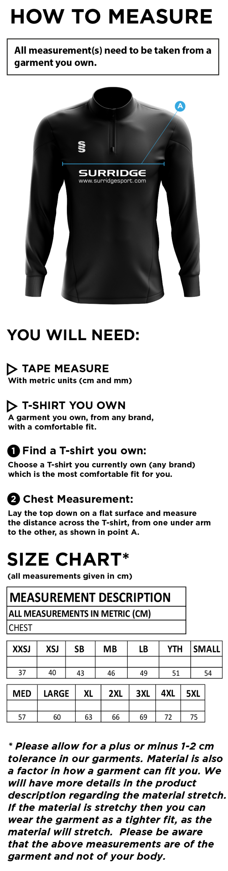 GLOBE BULLOUGH PARK FC Blade Performance Top - Size Guide