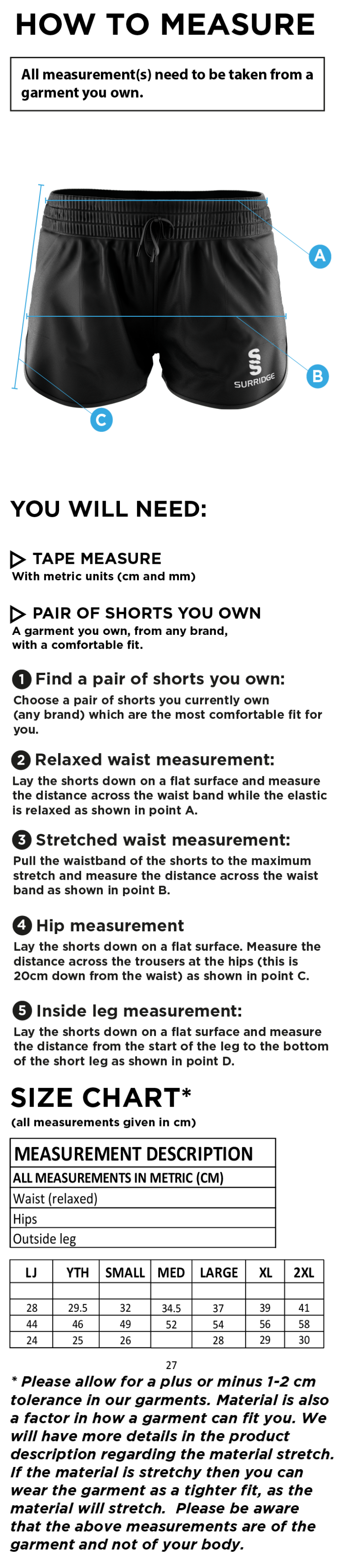 Globe Bullough Park FC - Girls/Ladies - Dual Active Short - Size Guide