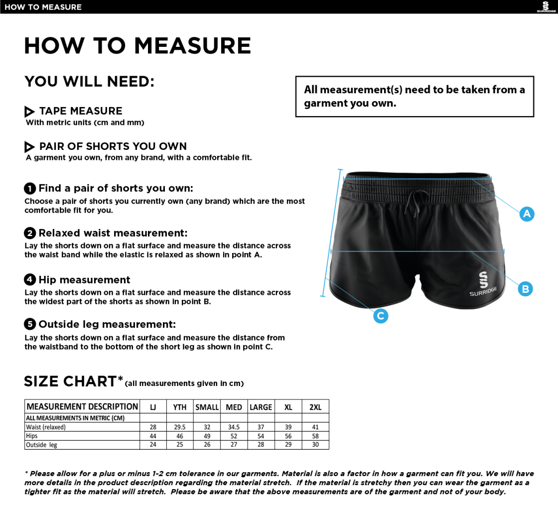 Globe Bullough Park FC - Girls/Ladies - Dual Active Short - Size Guide