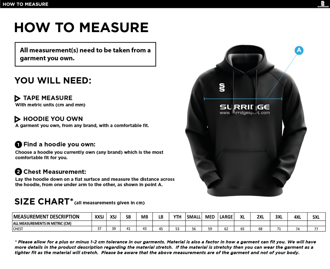 Globe Bullough Park FC - Players - Fuse Hoody - Size Guide