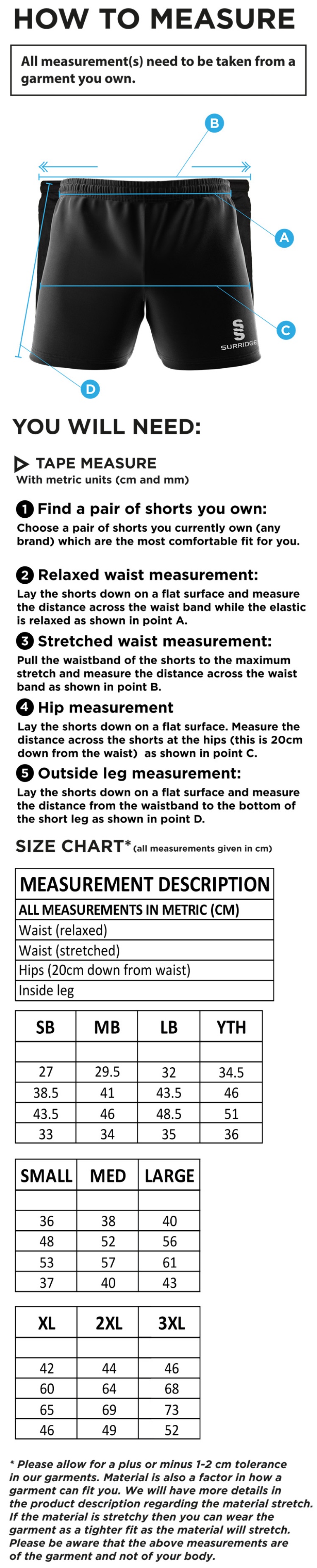 Globe Bullough Park FC - Coaches - Performance Gym Short - Size Guide