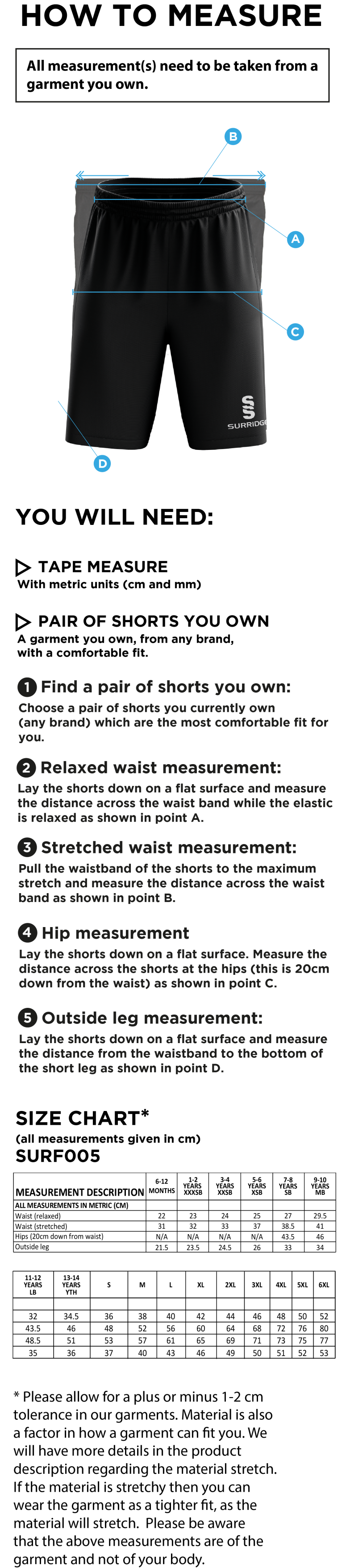 Globe Bullough Park FC - Match Short - Size Guide