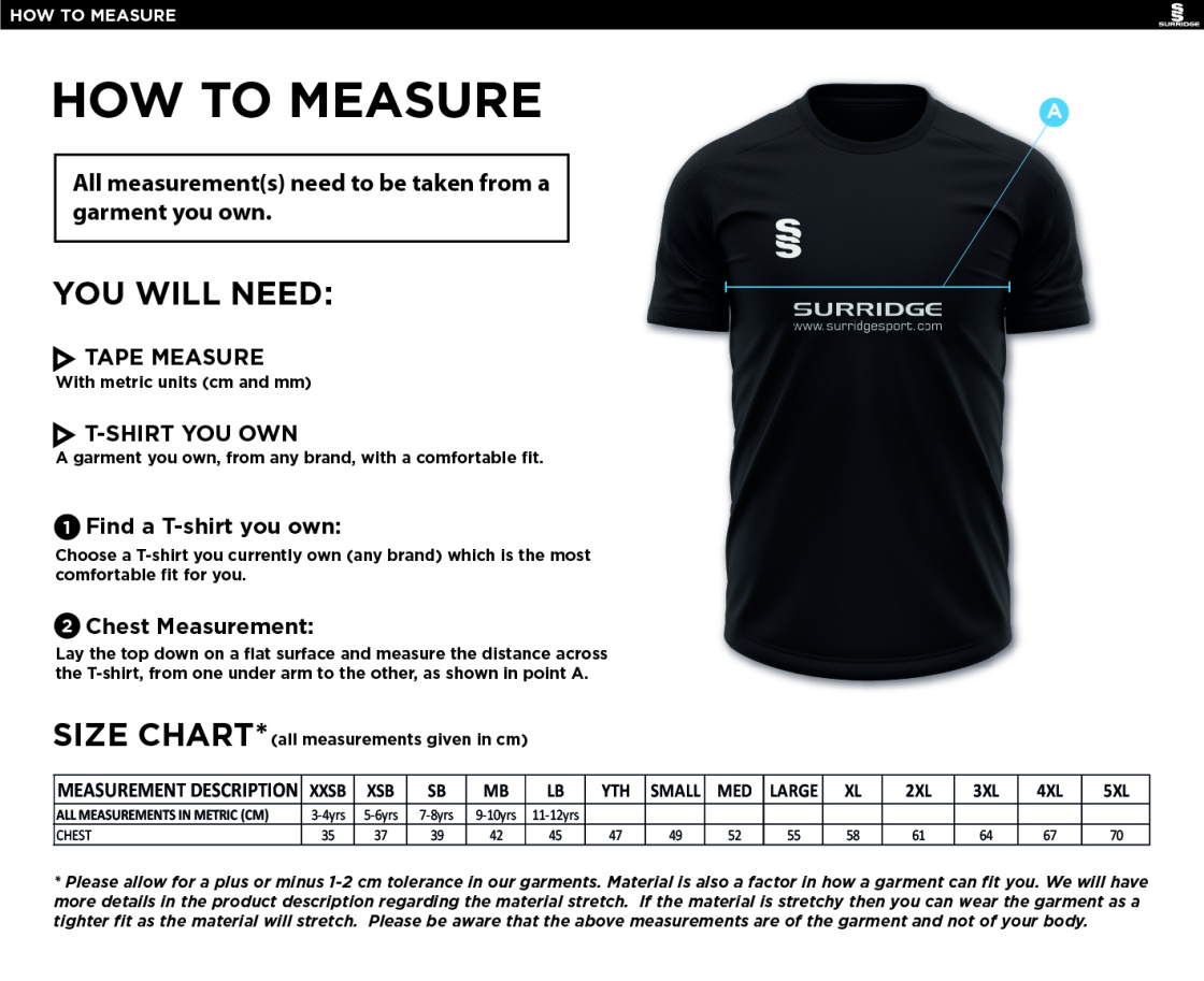 Globe Bullough Park FC - Players - Dual Solid Colour Polo - Size Guide