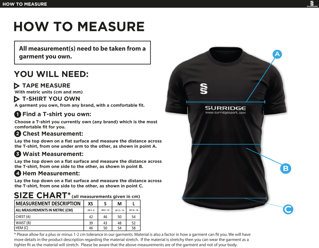 Globe Bullough Park FC - Girls/Ladies - Dual Solid Colour Polo Shirt - Size Guide