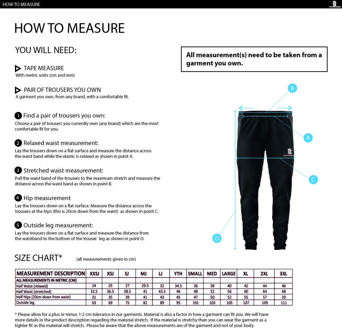 Globe Bullough Park FC - Seniors Saturday - Skinny Pant - Size Guide